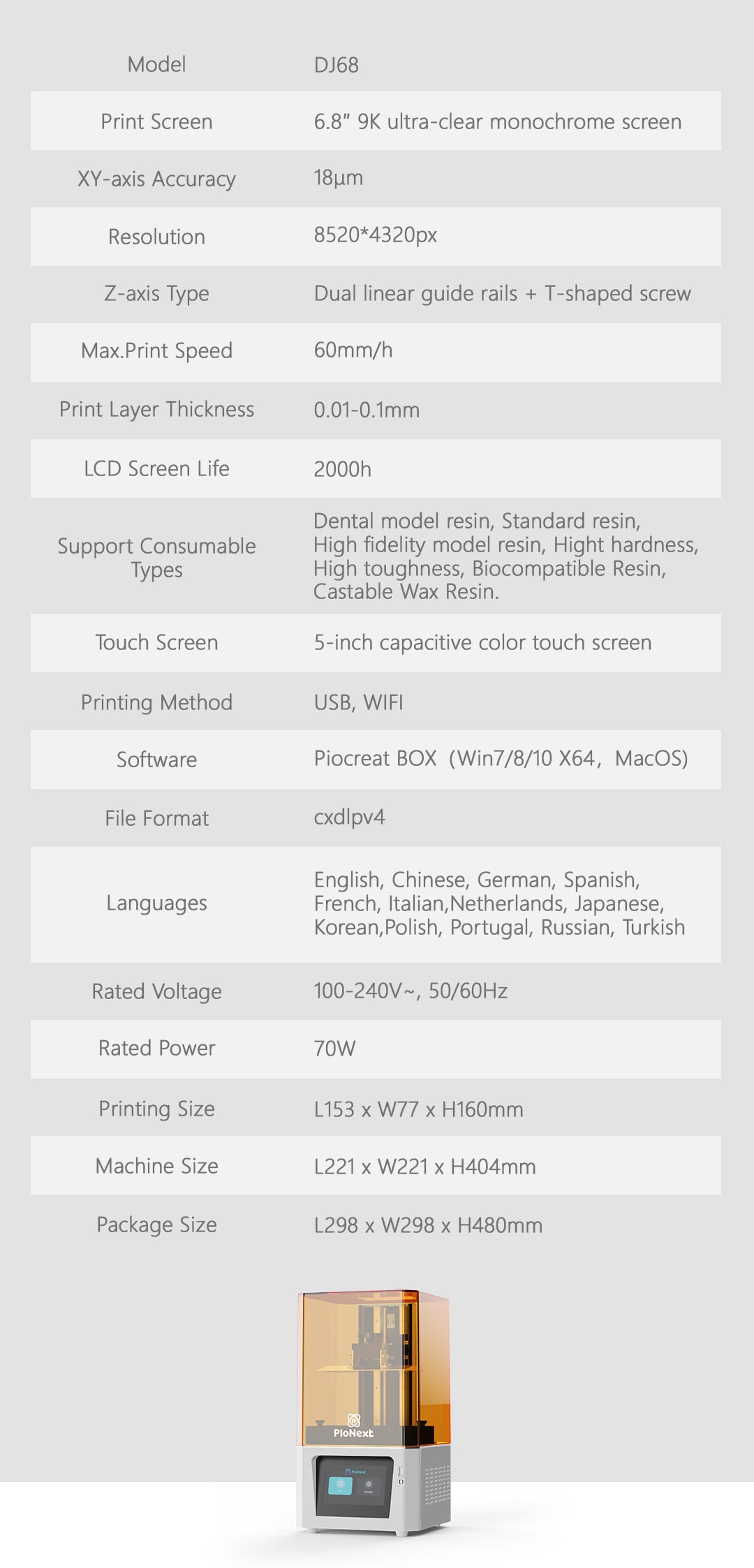 Pionext DJ68 9K LCD Dental 3D Printer
